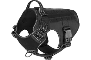 ICEFANG Tactical Dog Harness,Large Size, 2X Metal Buckle,Working Dog MOLLE Vest with Handle,No Pulling Front Leash Clip,Hook and Loop Panel