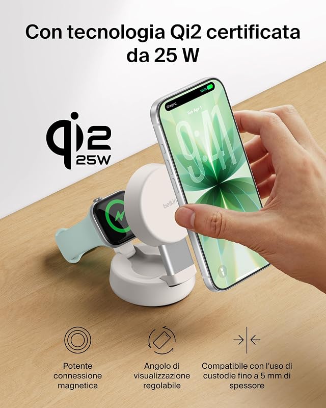 UltraCharge Pro Caricatore Wireless Qi2 25W 2 in 1 - Beige