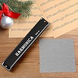 OFFCUP 24-Hole Blues Harmonica C Key Double Row Brass Core Titanium Panel view 7