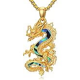 Silikepa Dragon Necklace for Women Men 925 Sterling Silver Abalone Dragon Pendant Necklace Vintage Jewelry Gift for Women Men