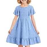 Cozystep Girls Dress, Summer Clothes Flutter Sleeve, Elastic Waist, A-Line, Casual, for 7-14 Years Kids
