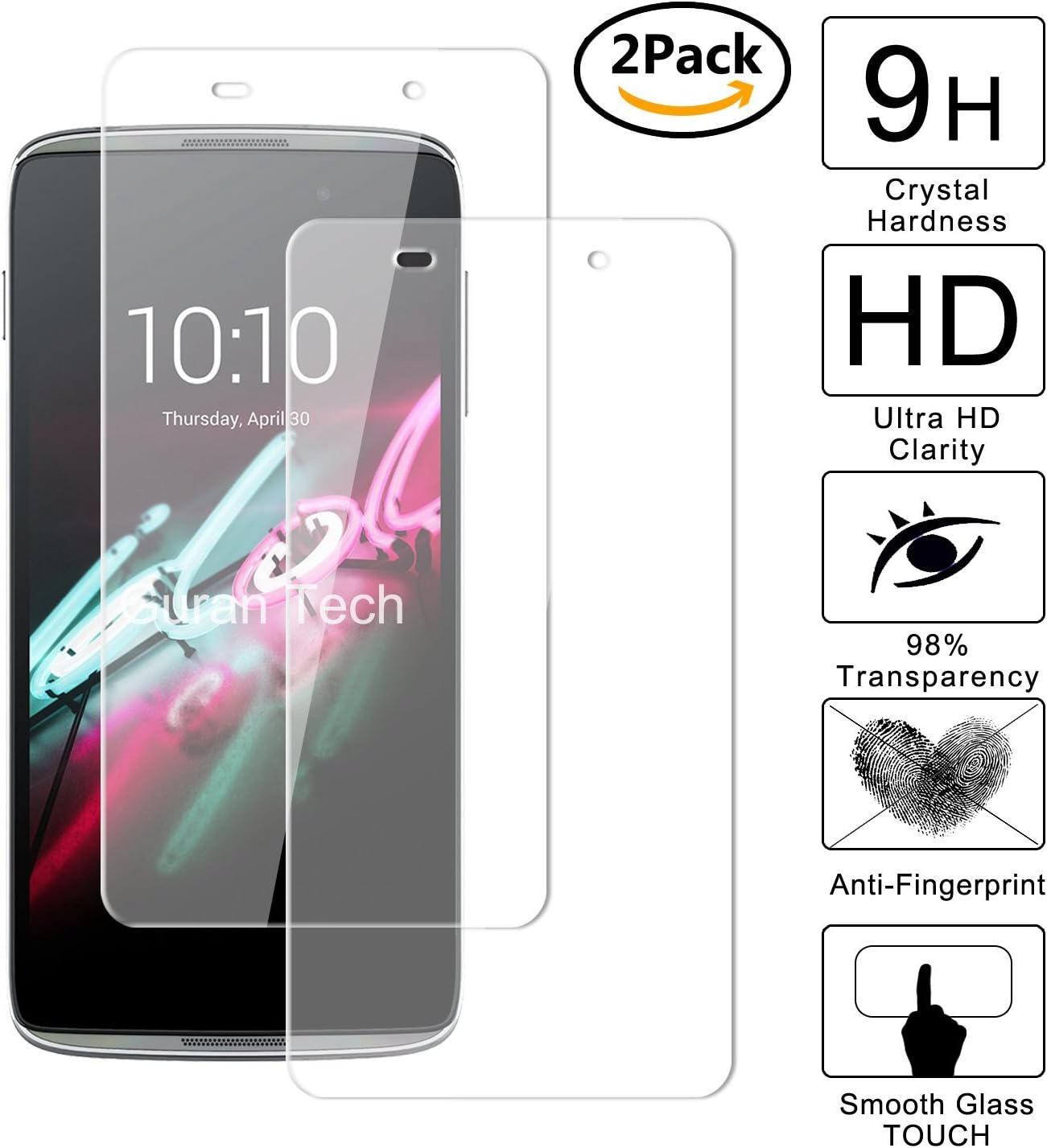 Guran 2-Pack Tempered Glass Screen Protector Film for Alcatel OneTouch idol 3 (4.7 inch) Smartphone Clear Anti-Scratch Shatter Proof (9H Hardness, 2.5D Edge, 0.26mm Thickness)