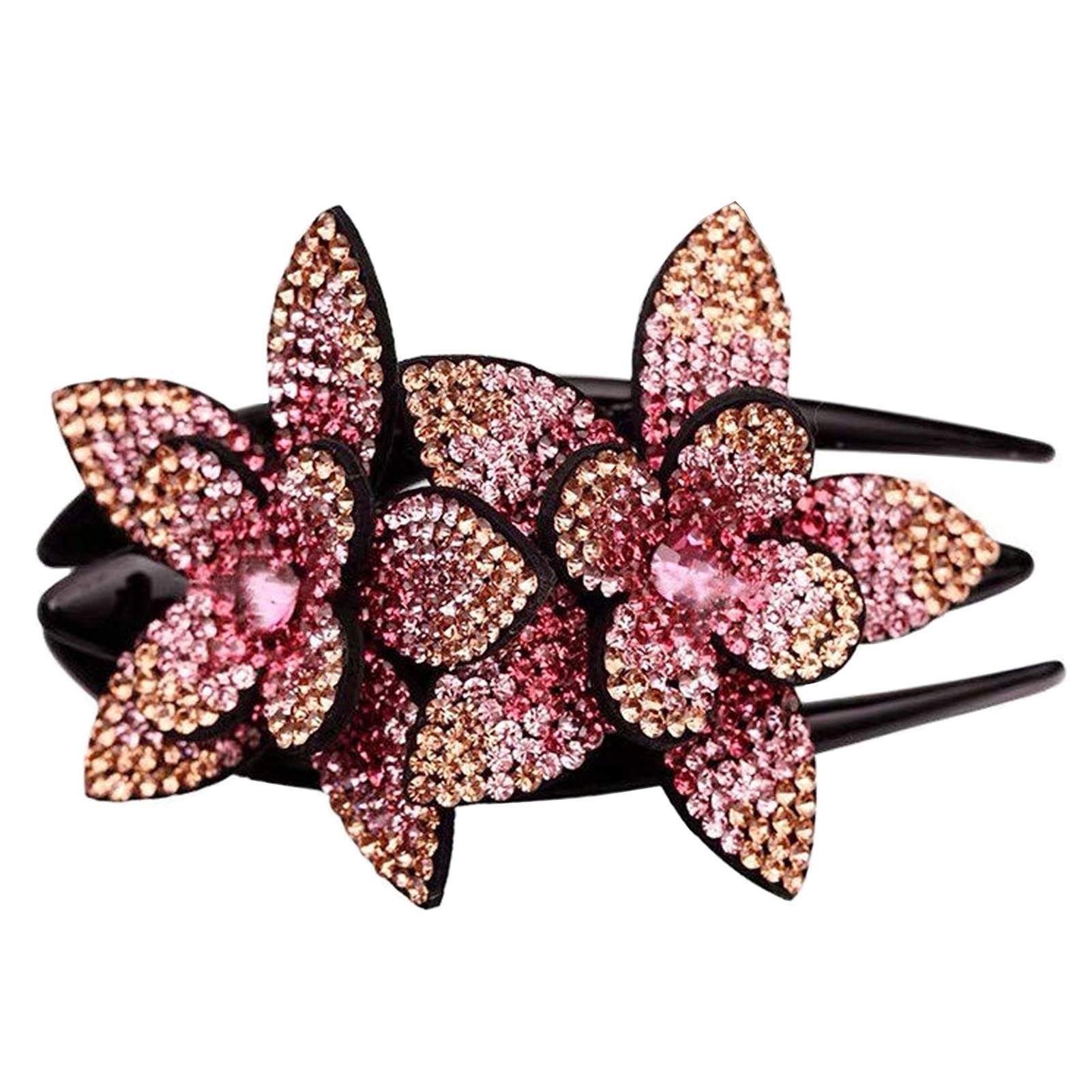 Rhinestone Double Flower Hair Clip Women Hair Clips Female Elegant Duckbill Clip Hairgrip Fashion Hair Claw Clips Lady Elegant Dovetail (Champagne)