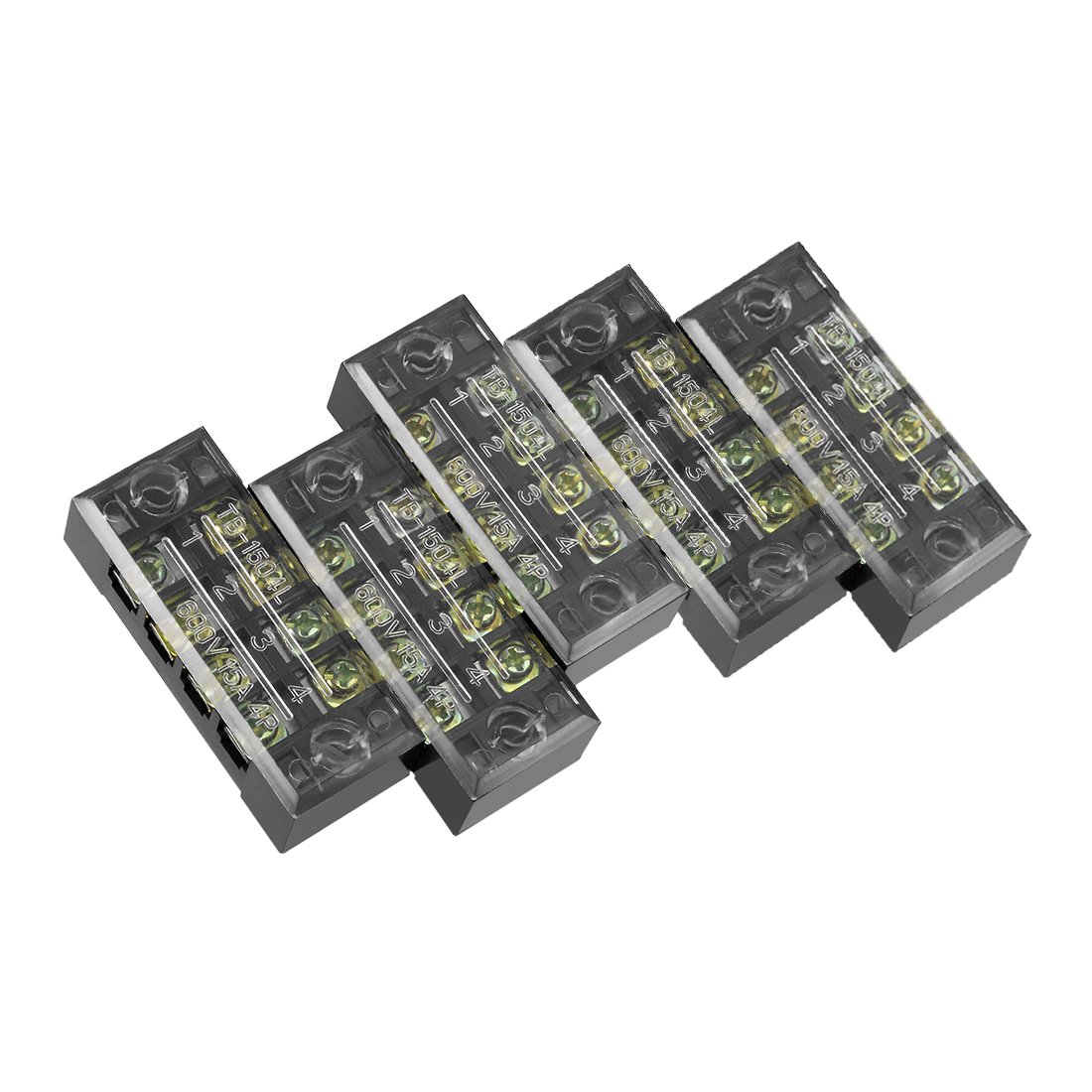 Sourcingmap 5 Pcs 4 Positions Dual Rows 600V 15A Cable Barrier Block Terminal Strip TB-1504L