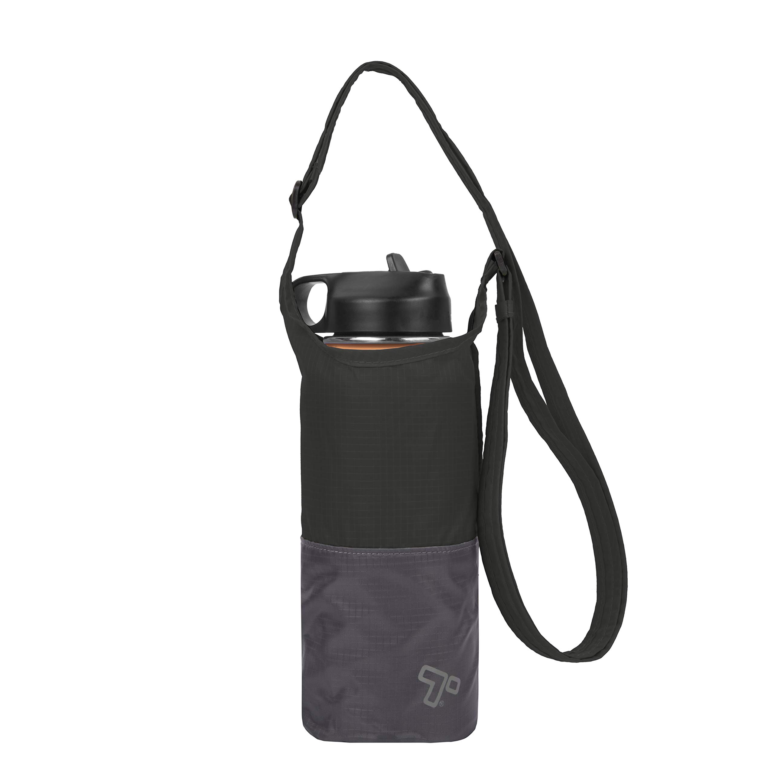 Travelon Unisex-Adult Packable Water Bottle Tote Sling, Black Gray, Packed 3.25 x 4.25 x .75