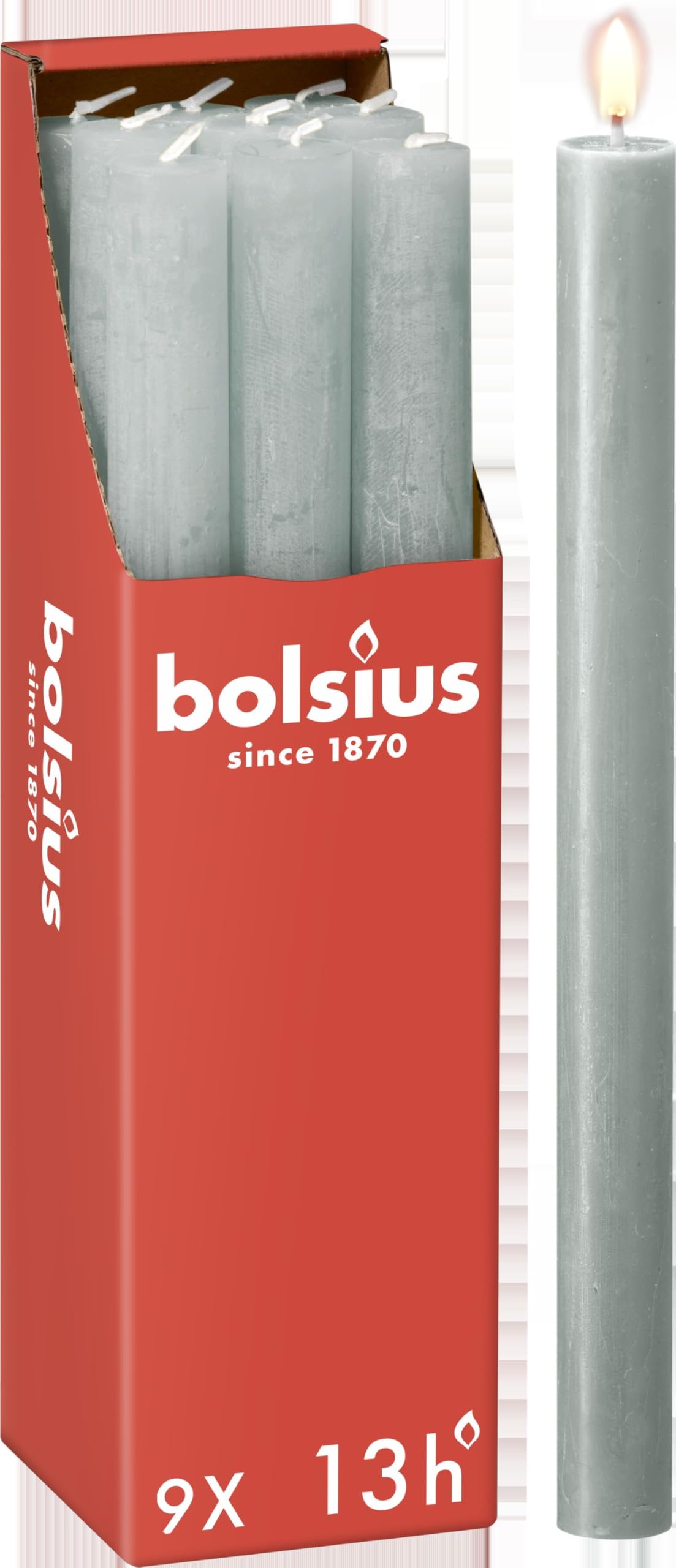 Bolsius Rustic Dinner Candles - Jade Green - Pack of 9 - Long Burning Time of 13 Hours - Household Candle - Interior Decoration - Unscented - Natural Vegan Wax - 27 x 2.3 cm — image 1