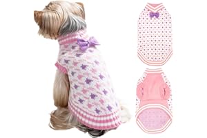 MengMengDa Dogs Sweater for Extra-Small Dog Girls, Soft Puppy Valentines Day Clothes Winter Weather Pet Outfit for Doggie Kitten Small XXS XS Cat Sweaters Apparel (Pink, S)