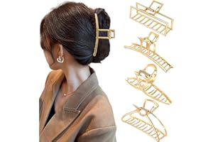 BESSRUNG 4 Pack Large Gold Hair Claw Clips for Women Thick Hair, French Design Metal Cross Banana Non-Slip Hair Catch Barrette Jaw Clamp Clips for Women and Girls