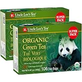 Uncle Lee's Organic Green Tea 2-Pack, 106 Count Ea Super Packs | Bright, Refreshing and Lightly Caffeinated Bulk Tea Bags for Home, Office or Camping, 212 Bags Total