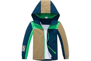 NATUST Boys Girls Lightweight Rain Jacket Mesh Lined Hooded Raincoat Water-Resistant Windbreaker for Kids
