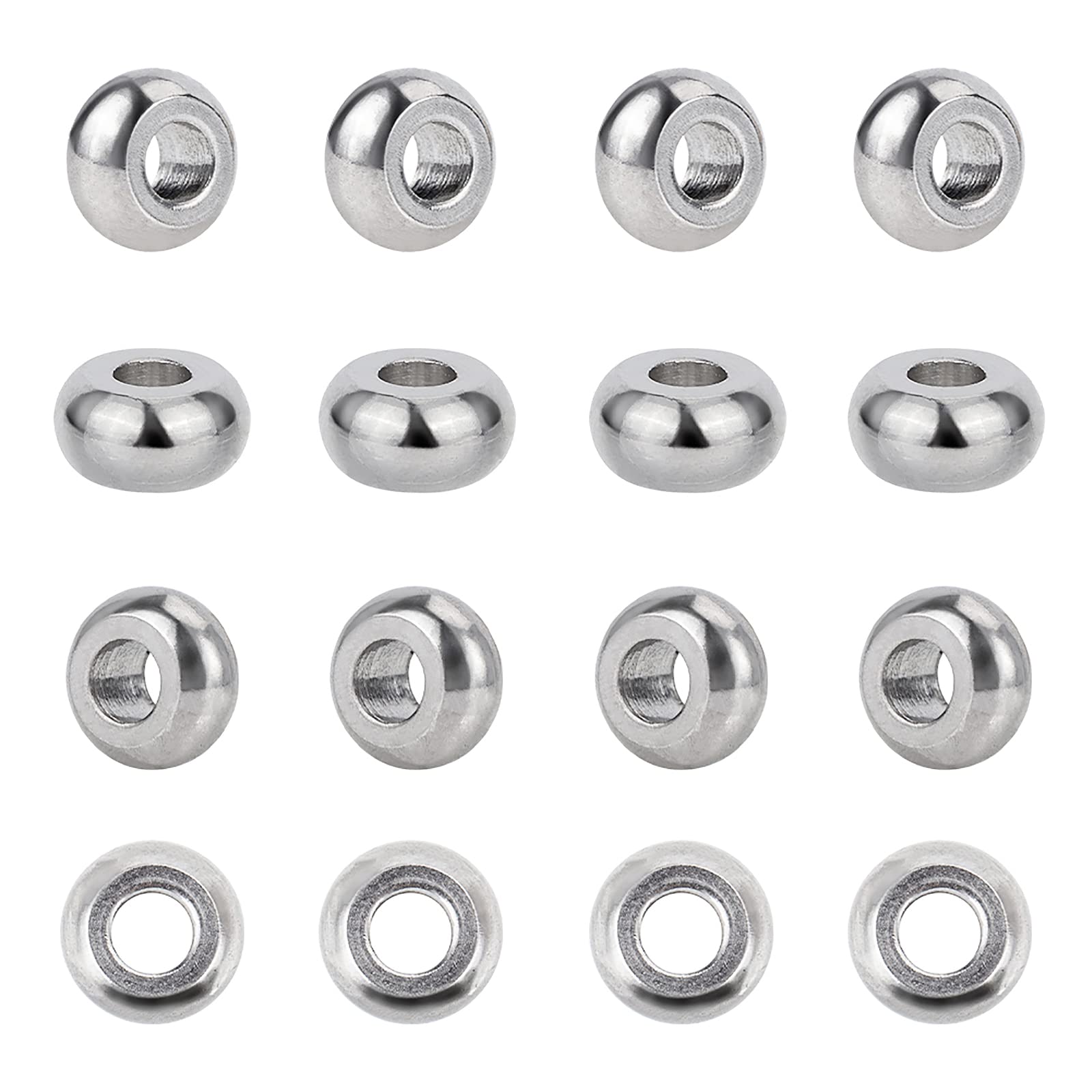 UNICRAFTALE 100pcs 6mm Rondelle Spacer Beads Stainless Steel Loose Beads Metal Small Hole Spacer Beads Smooth Surface Beads Finding for DIY Bracelet Necklace Jewelry Making Craft, Hole 2.5mm