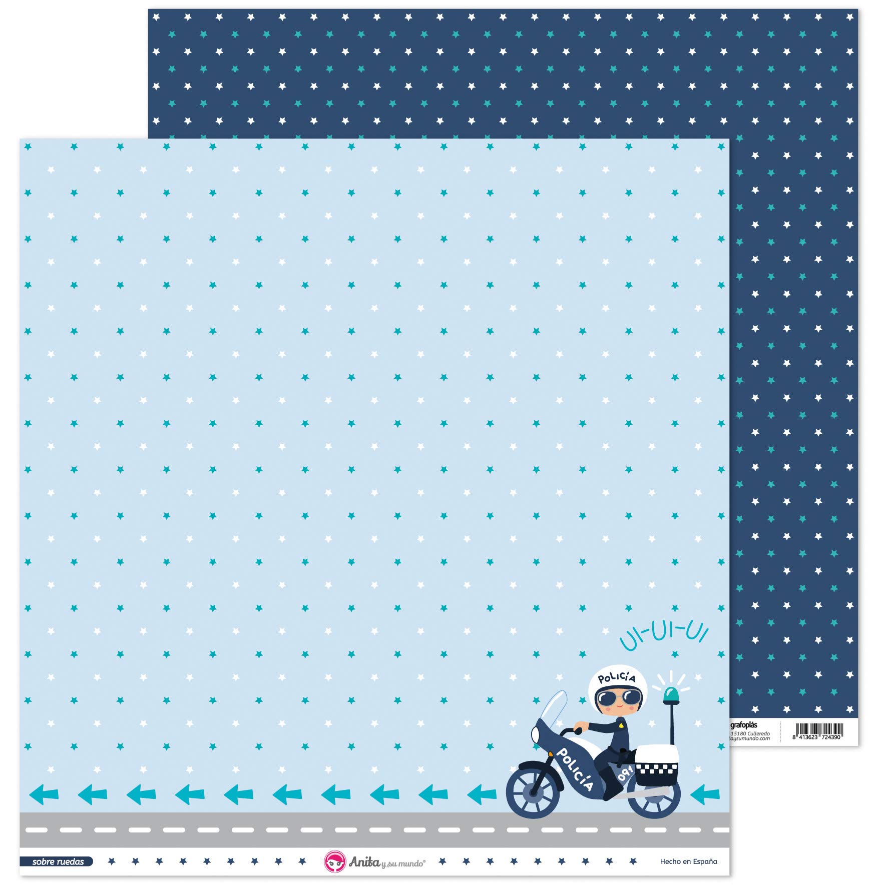Anita and Su Mundo Collection on Wheels Scrapbooking Papers, Paper, Police, 12" x 12"