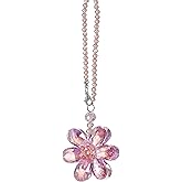 Crystal Flower Car Rear View Mirror Pendant - Pink Crystal Beads Charm Decor for Women Interior