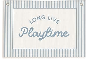 Lacama Blue Long Live Playtime Boys Room Playroom Decor, Boy Nursery Play Room Wall Decor, Linen Banner Wall Hanging Canvas Flag Decors for Toddler Boy Rooms Nursery 30x20 Inch