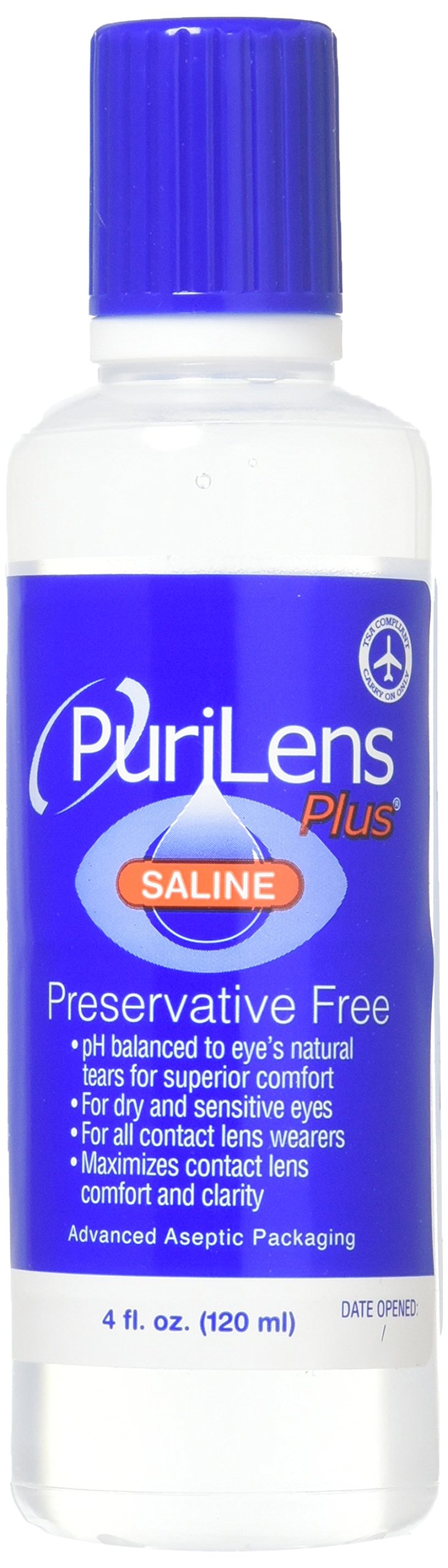 PuriLens Plus Preservative Free Saline 4 Fl Oz bottles, Pack of 12