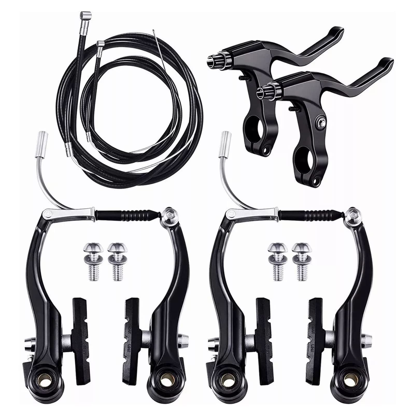 Tissting Bike Brake Set Aluminum Alloy V Type Front Rear Brakes Calipers Levers Cables - Proper Size 110mm/4.3 Inches Brake Pad 55mm/2.1 Inches For Mountain Road Riding Kids Adults