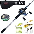 Sougayilang Fishing Rod and Reel Combo, Telescopic Casting Rod Baitcasting Reel with Carrier Bag Baitcaster Combo for Freshwater Saltwater