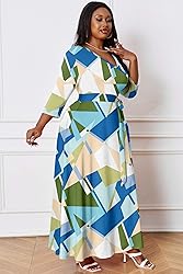 Runwind Plus Size Dress for Women 3/4 Sleeve V Neck