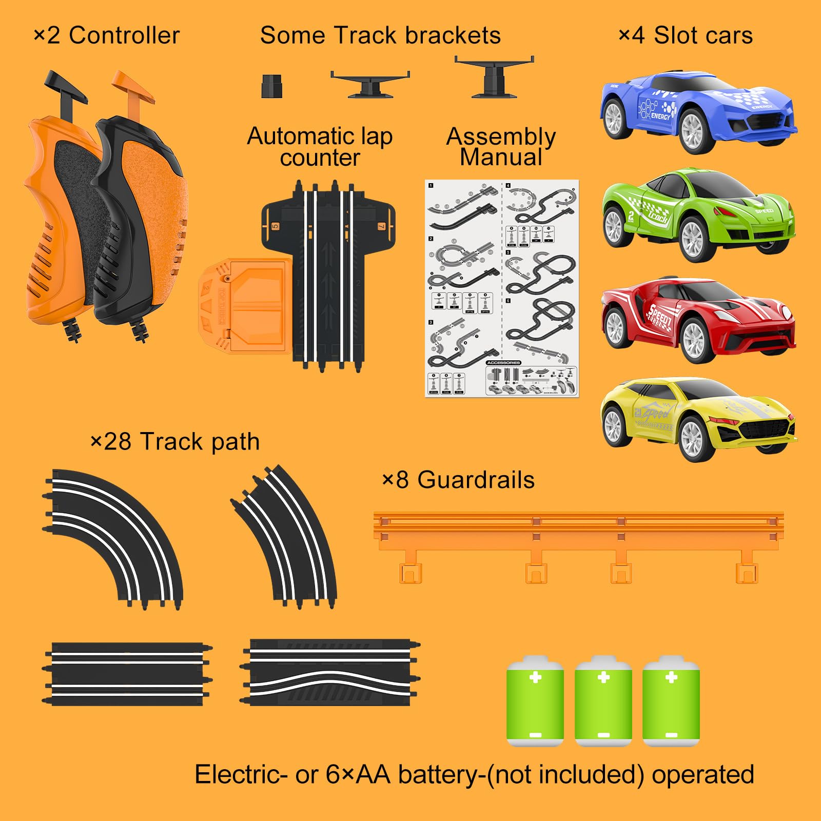 Slot Car Race Track Sets with 4 High-Speed Racing Car, Battery or Electric Race Car Track for Boys and Kids, Dual Racing Game Lap Counter Circular Overpass Track, Gifts Toys for Boys Kids Age 6 7 8-12