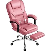 Shahoo Executive Office Chair with Massage, Ergonomic Reclining High Back Leather Seats with Footrest and Lumbar Support, Big and Tall, 400Lbs Heavy Duty, Pink