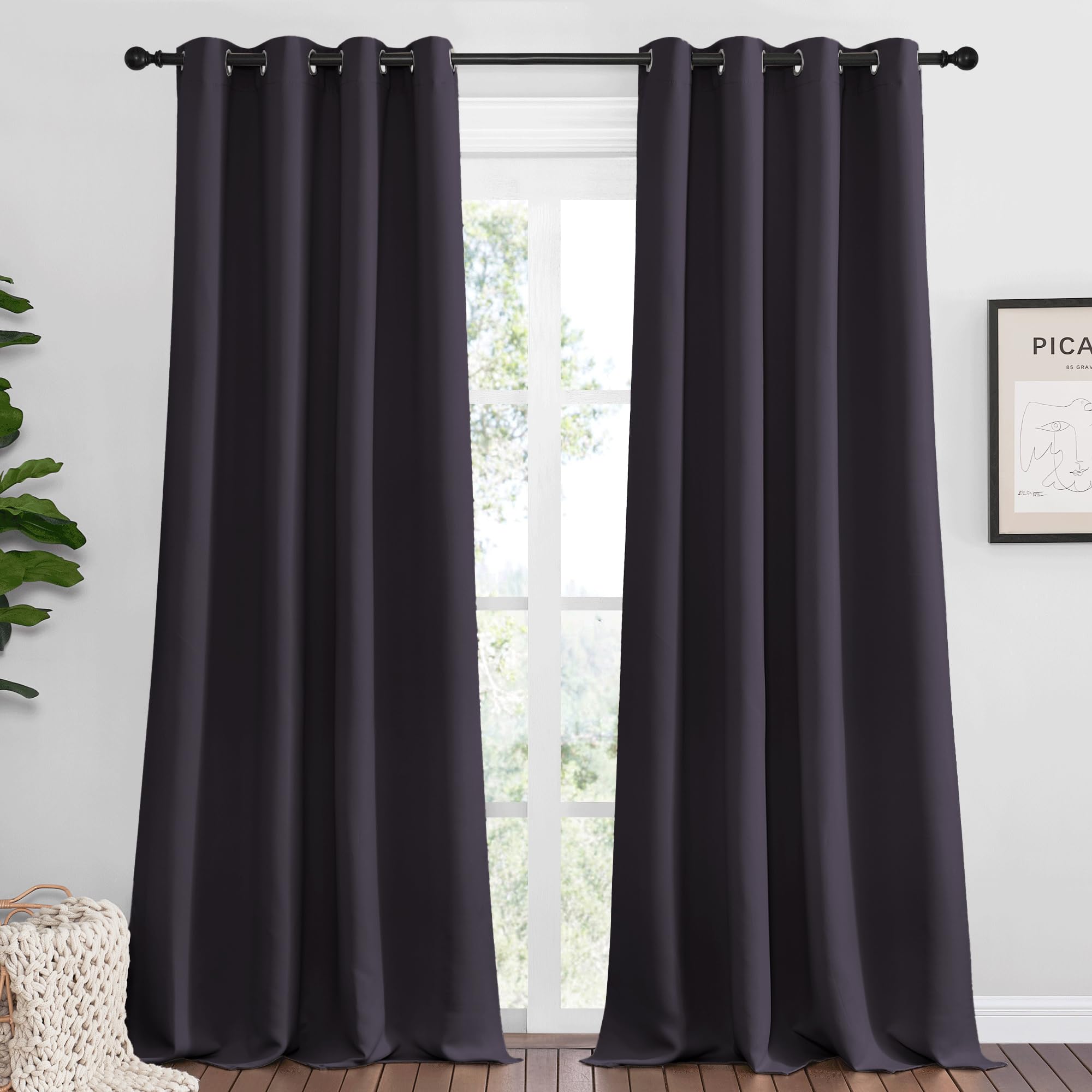 NICETOWN Greyish Purple Blackout Curtains 120 inches Length for Living Room, 2 Panels, 55" Wide, Thermal Insulated Long Drapes for Large Window Image