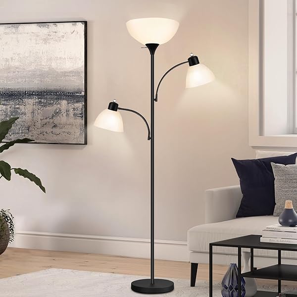 LUVKCZC FLOOR LAMPS FOR LIVING ROOM, 72″ TALL TORCHIERE FLOOR LAMP WITH 8W ADJUSTABLE READING LIGHTS, INDUSTRIAL LAMPS FOR LIVING ROOM, BEDROOM, OFFICE, BLACK TREE FLOOR LAMP【3 BULBS INCLUDED】