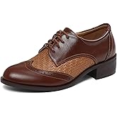 Oxford Shoes for Women Lace Up Pointed Toe Wingtip Brogue Shoes Low Heel Formal Dressy Casual Slip On Shoes for Women