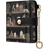 DOMIKING Black Cats Bookshelf Goth Pattern Wallet for Women Bifold PU Leather Credit Card Holder with ID Window Slim Cash Coins Wallets Purse for Female Lady