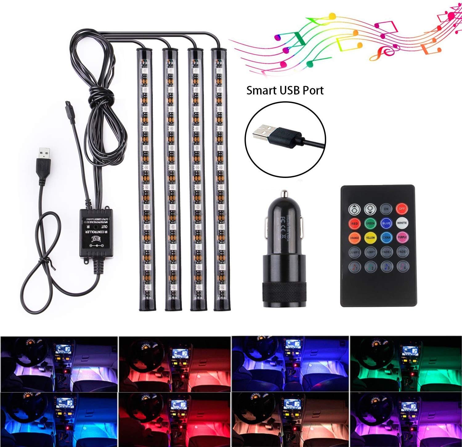 Car LED Strip Lights, Speclux 48 LED Car Interior Lighting Atmosphere