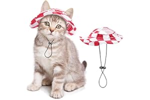 SETSBO Pet Hat for Cats/Dogs with Ear Holes Sunscreen - Adjustable String Baseball Cap for Small and Medium Cats/Dogs Outdoor Party Costume Decoration (Red & White, Small)