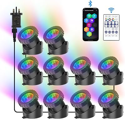 NATPOW RGB Underwater Pond Light IP68 Bluetooth APP 10-in-1 5V