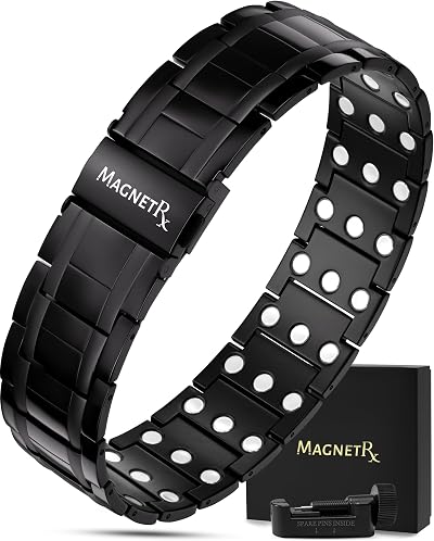 MagnetRX 3X Strength Magnetic Bracelet for Men Titanium Black Clasp Sizing Tool