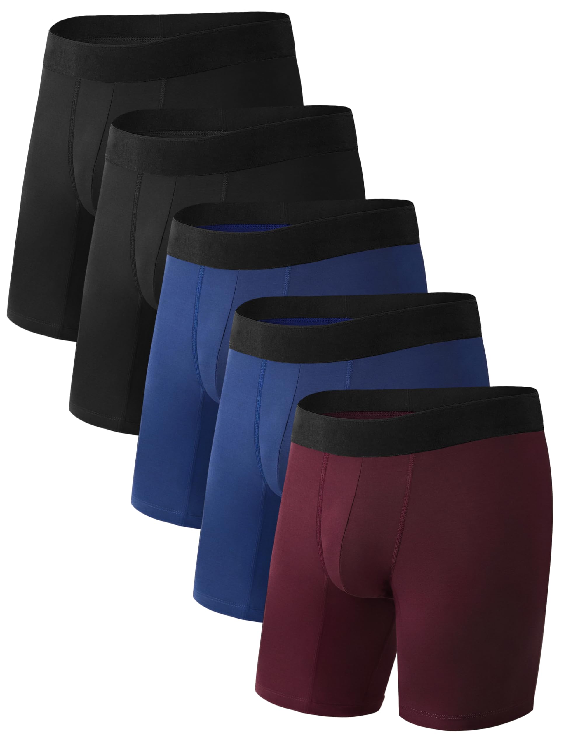 Photo 1 of TIICHOO Mens Incontinence Underwear Washable Leak Proof Boxer Briefs for Urinary Leakage with Anti-chafing Long Legs 5 Pack (Large, 2 Black/2 Dark Blue/1 Burgundy)