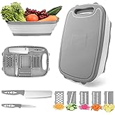 HI NINGER Collapsible Cutting Board with Colander, 9-In-1 Multi Chopping Board Kitchen Vegetable Washing Basket for Camping Gifts Camping Accessories for RV Campers