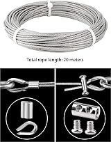 TooTaci 3mm Wire Rope Kit 20M PVC Coated Stainless Steel Cable with 8 Clamps & view 3