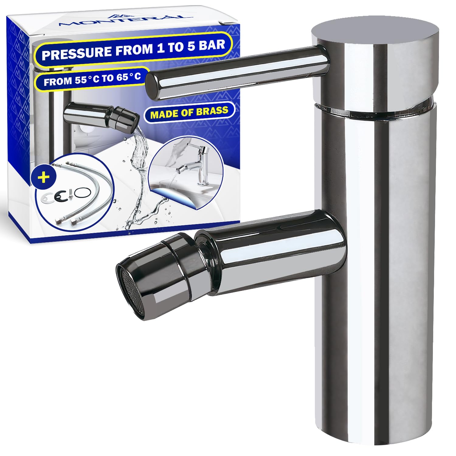 Bidet Tap in Chromium Plated Brass with Ceramic Cartidge and Connections Set - Warranty 10 Years - MONTERAL