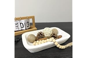 hanlin Wooden Dough Bowl Decor , Vintage Wooden Bowl Hand Carved Home Decor for Dining Table Center, Living Room, Kitchen Decor., 10in White