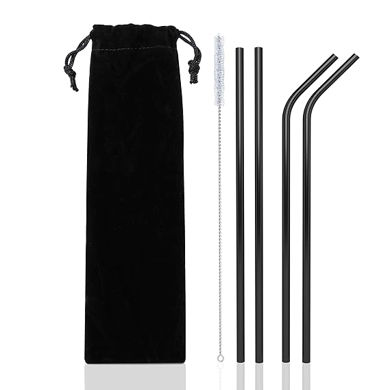 Silverback Edelstahl Strohhalm Wiederverwendbar - Metall Trinkhalme Für Cocktail Gläser Strohhalme - 4er Set Schwarz Mit Rein