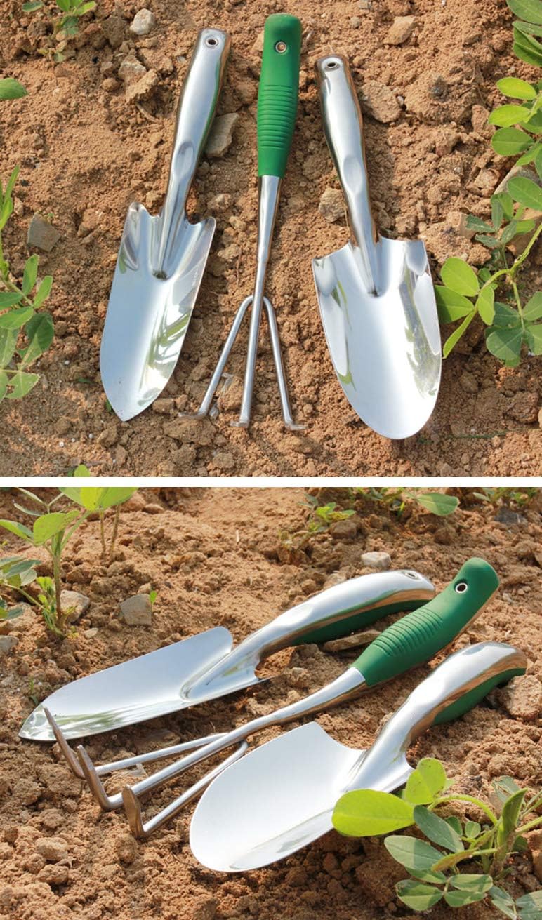HOMY Garden Tool Set, Stainless Steel Heavy Duty Gardening Kit with Soft Rubberized Non-Slip Ergonomic Handle, 3 Piece Includes Hand Trowel, Transplant Trowel and Cultivator, Gardening Supplies Gifts : Garden & Outdoor