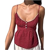 Women Floral Print Cami Top Y2k Spaghetti Strap Lace Camisole Fairy Grunge Scoop Neck Button Down Tie Back Tank Top
