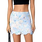 winkbay Women's 3D Floral Mini Skirt Elegant High Waisted Bodycon Party Skirts Going Out Outfits
