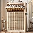 Shoe Cabinet Storage for Entryway Hidden Shoes Storage Cabinet with 3 Flip Drawers, Boho Fluted Shoe Rack Cabinet Large Tall Free Standing Shoe Organizer Cabinet for Foyer, Hallway (Natural Wood)