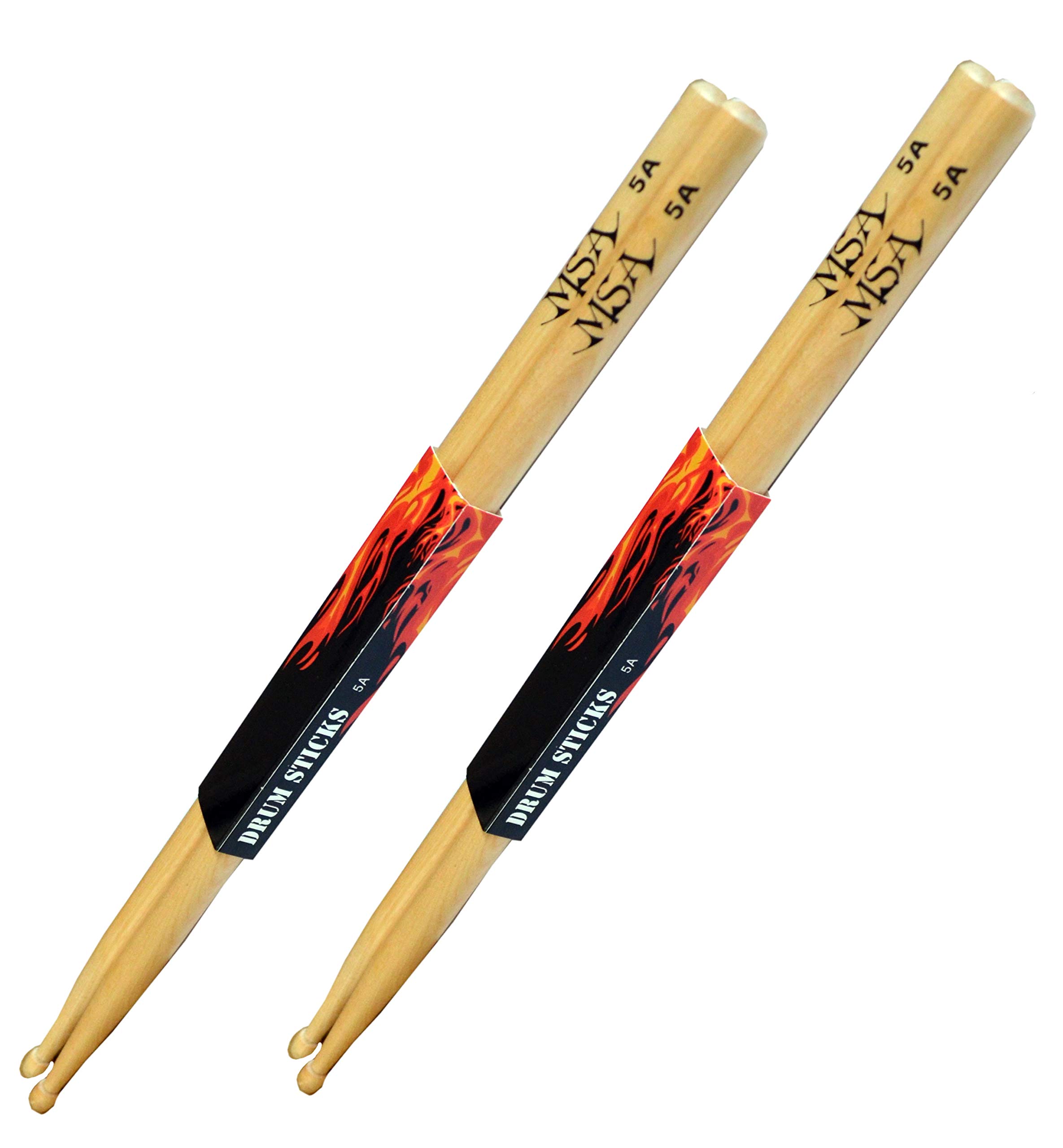 2 Pairs of Drumsticks — 5A — (4 Pieces) — Maple Wood — Mallet Sticks — Wooden Head — Drum Sticks — MSA — Impact Sticks 5A