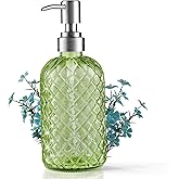 14 Oz Refillable Glass Soap Dispenser with Rust Proof Stainless Steel Pump, for Dispense Hand soap, Body wash, Lotion (Green)