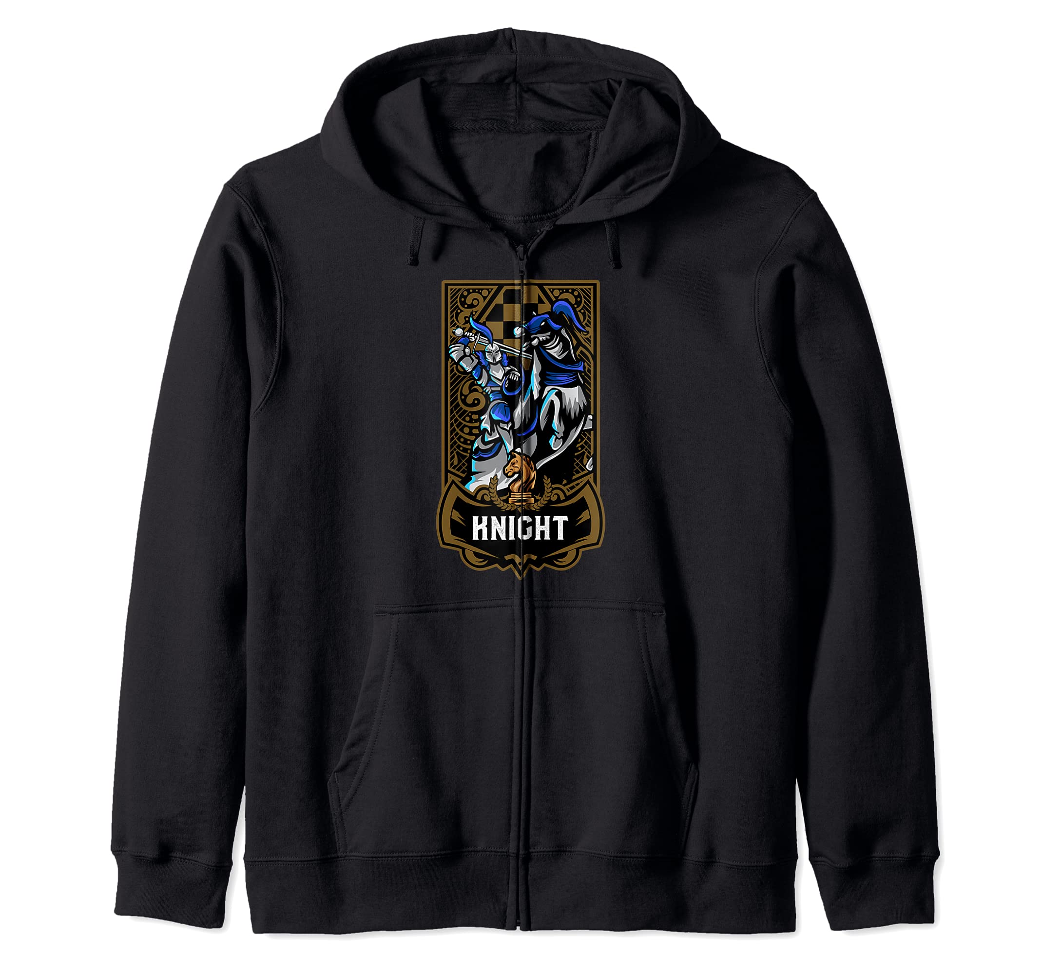 Knight Chess Game Piece Chess Club Players Gambit Blue Team Zip Hoodie
