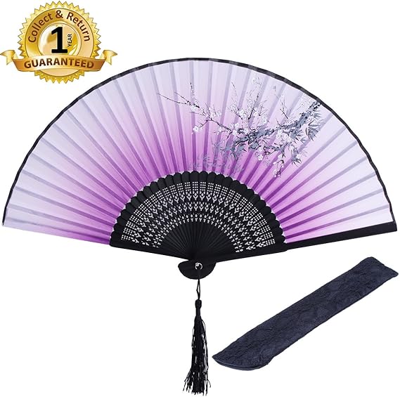 Women Hand Held Folding Fans Small Gift Fan 8.27"(21cm) with Bamboo Frame with a