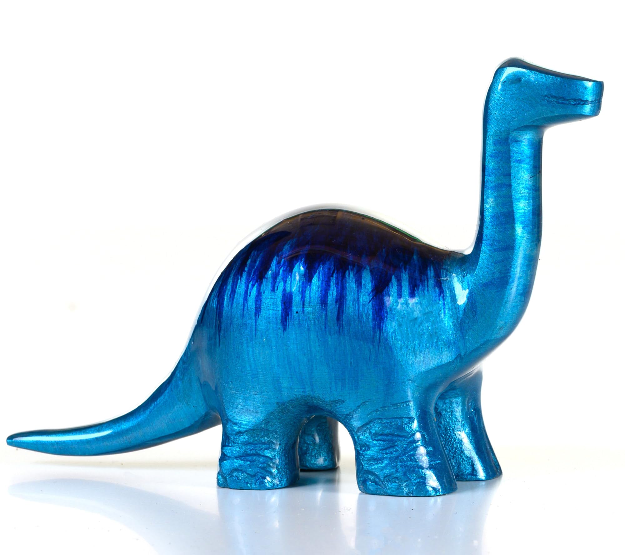 Purity Style Nessie – Brontosaurus – Diplodocus – Recycled Polished Aluminium Dinosaur Ornament - Paperweight - Statue - Blue