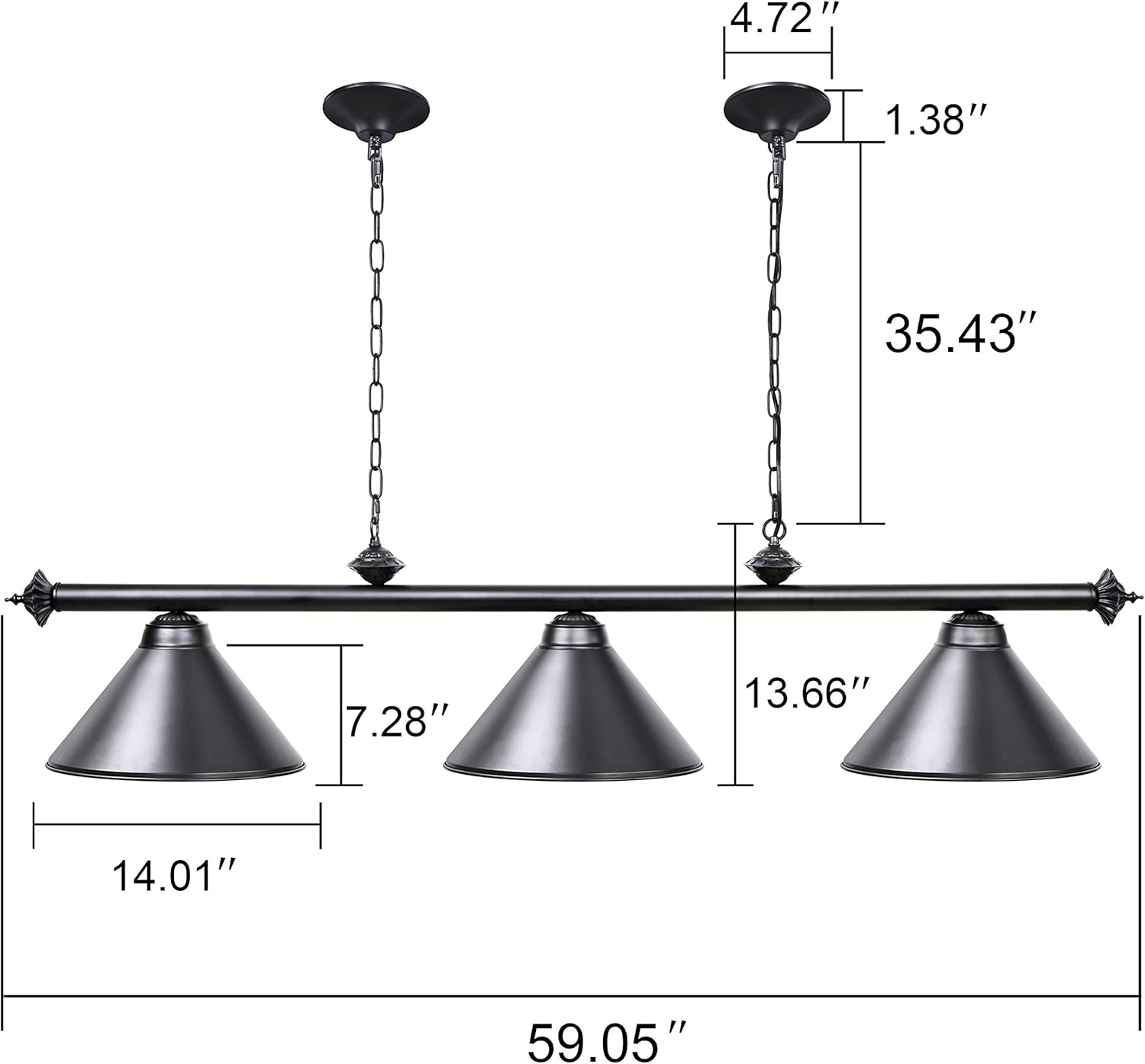 Wellmet Pool Table Lights with 3 Metal Shades for 7-9ft Dining Table, Man Cave, Game Room - Image 5