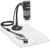 Plugable USB Digital Microscope 250x, 2MP Micro Camera with Flexible Arm Stand - Handheld USB & USB-C Microscope, Windows, Ma