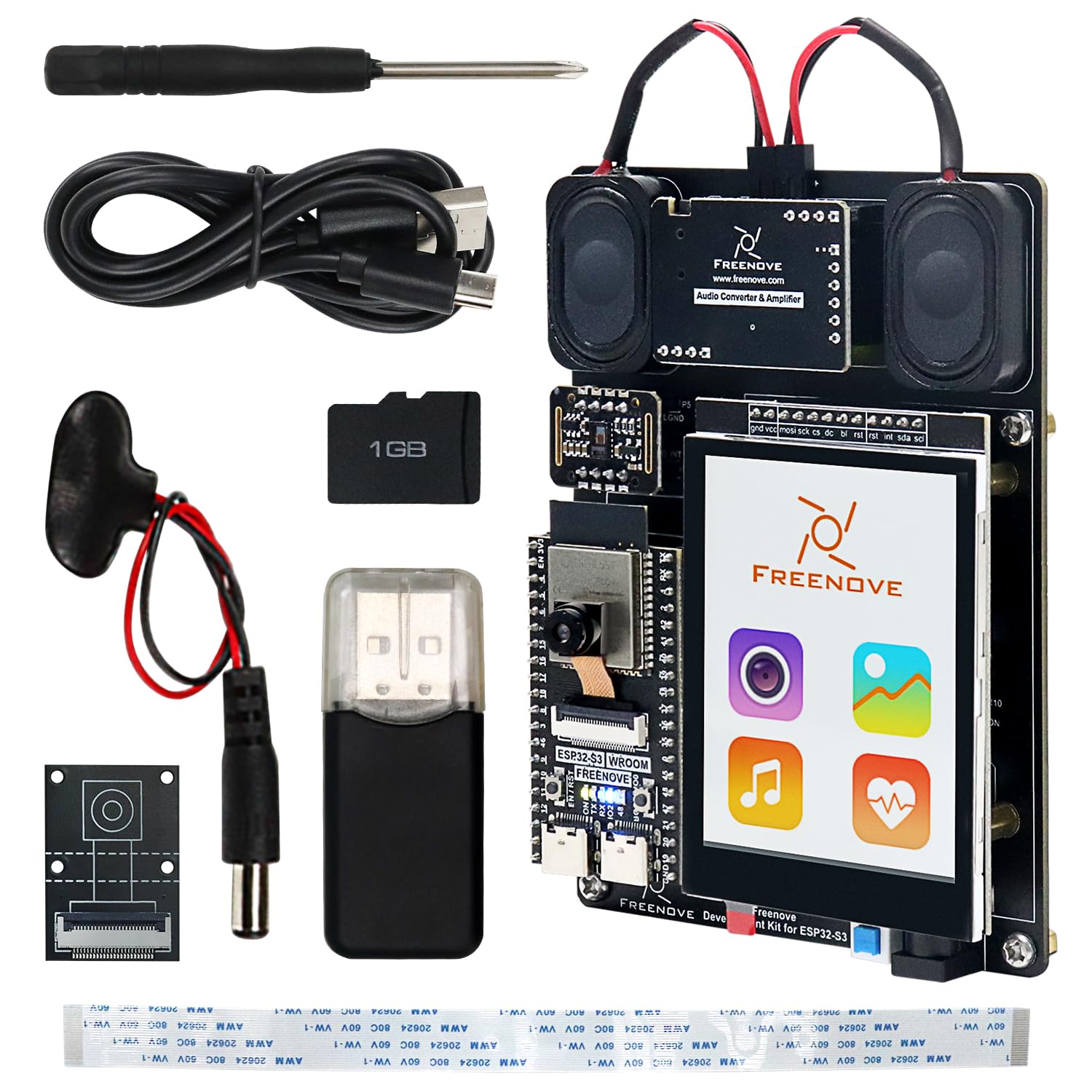 Photo 1 of Freenove Development Kit for ESP32-S3-WROOM CAM (Included), Dual-core 32-bit 240 MHz Microcontroller, Onboard Camera Wireless, Touch Screen Stereo Speakers Heart Rate Sensor, Tutorial Code
